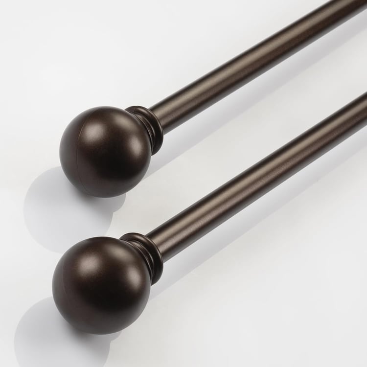 DECO WINDOW Ball Set of 2 Extendable Single Curtain Rods - 16mm, Brown (28-48in)