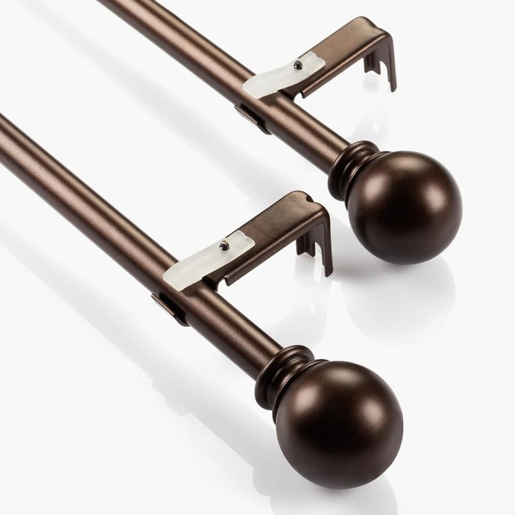 DECO WINDOW Ball Set of 2 Extendable Single Curtain Rods - 16mm, Brown (28-48in)