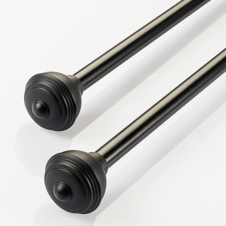 DECO WINDOW Staked Set of 2 Extendable Single Curtain Rods - 16mm, Black (28-48in)