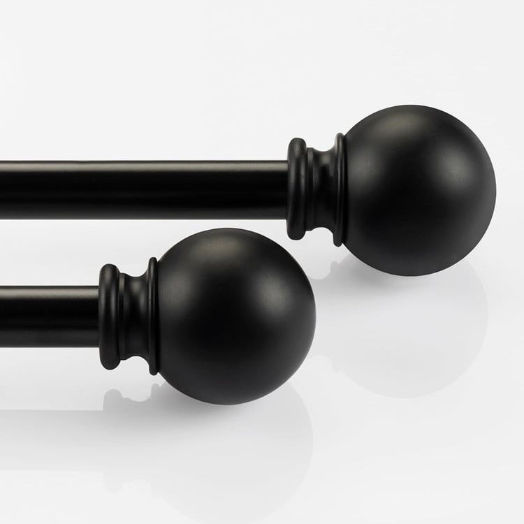 DECO WINDOW Ball Set of 2 Extendable Single Curtain Rods -16mm, Black (44-84in)