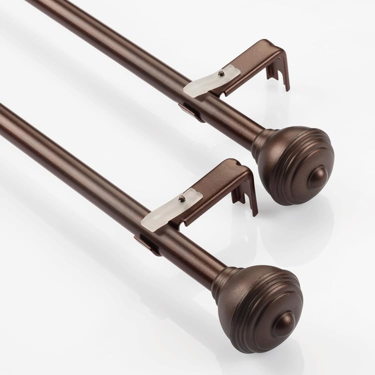 DECO WINDOW Staked Set of 2 Extendable Single Curtain Rods - 16mm, Brown (44-84in)