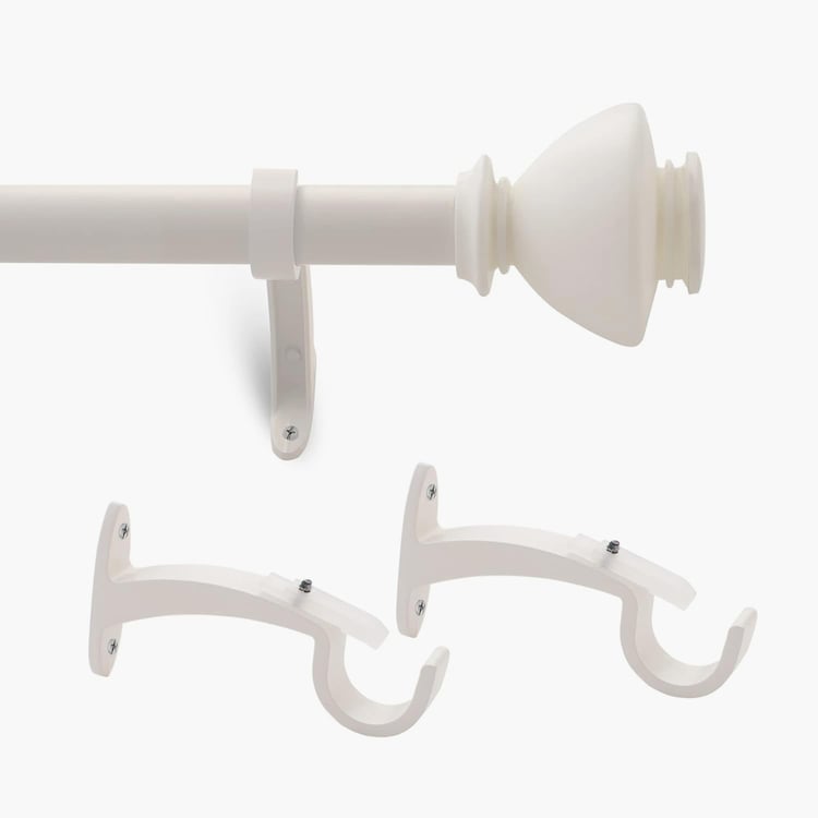 DECO WINDOW Staked Set of 2 Extendable Single Curtain Rods - 25mm, Ivory Matt (66-120in)