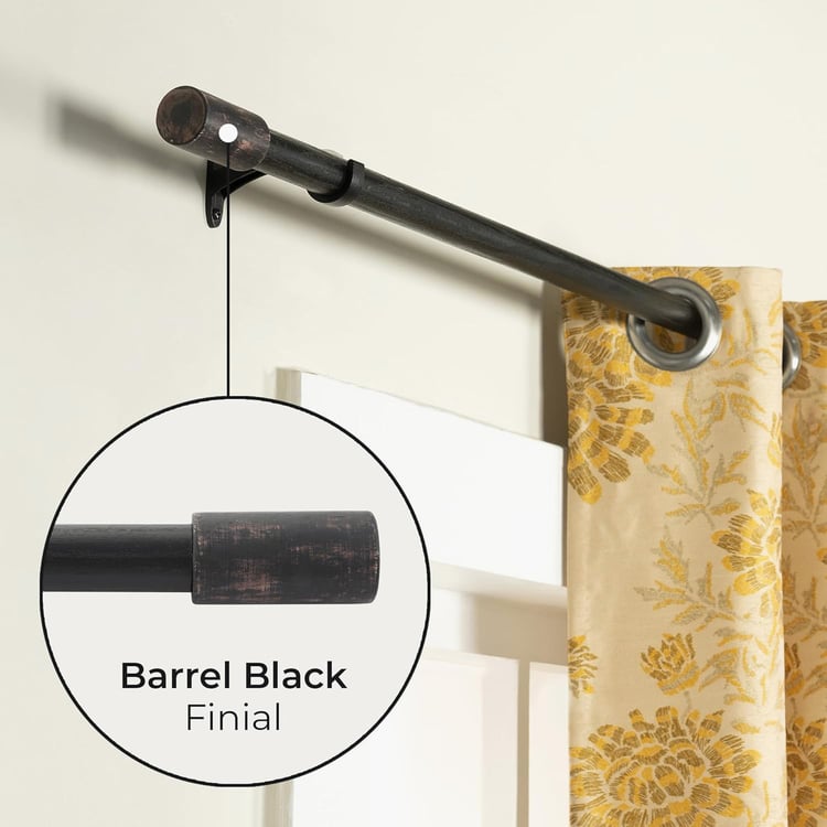 DECO WINDOW Barrel Extendable Single Curtain Rod - 25mm, Black (36-66in)