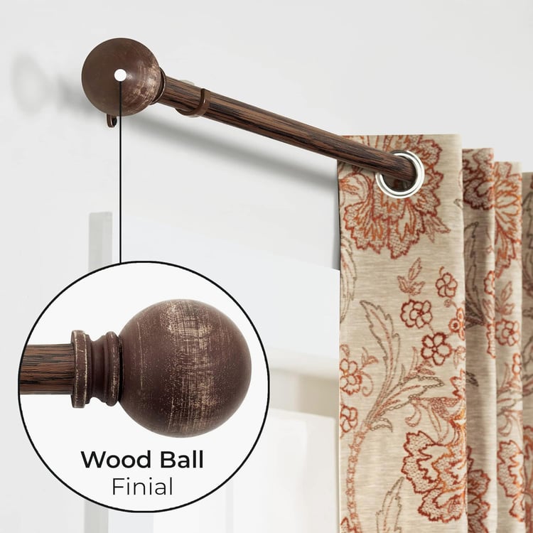 DECO WINDOW Ball Extendable Single Curtain Rod - 25mm, Walnut (36-66in)