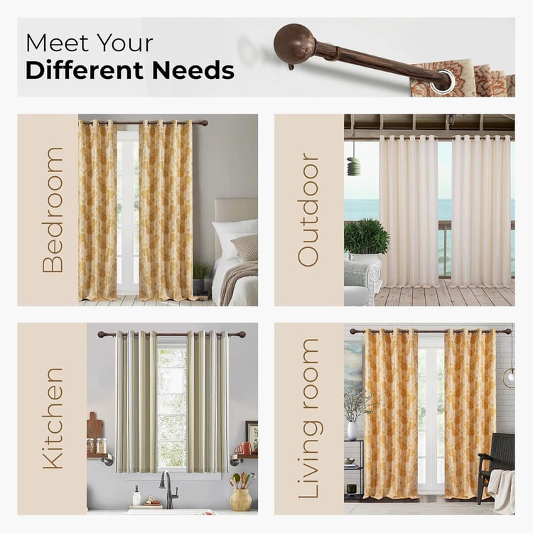 DECO WINDOW Ball Extendable Single Curtain Rod - 25mm, Walnut (36-66in)