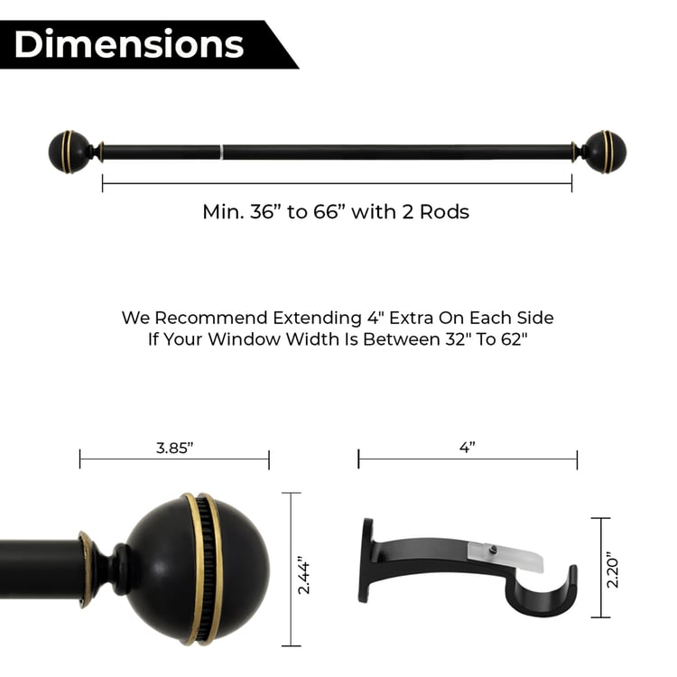 DECO WINDOW Ribbed 1 Pc Extendable Curtain Rod - 25mm, Ivory (36-66")