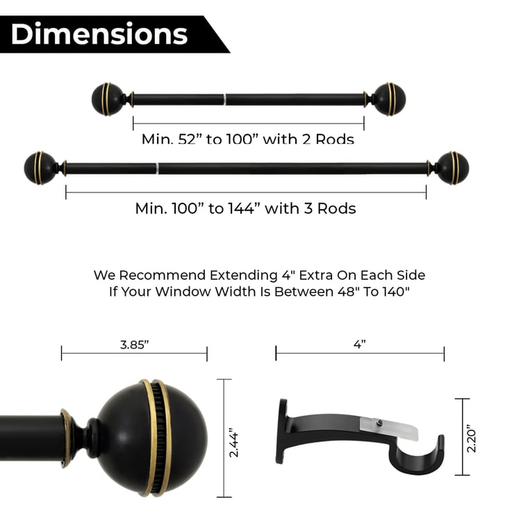 DECO WINDOW Ribbed 1 Pc Extendable Curtain Rod - 25mm, Ivory (36-66")