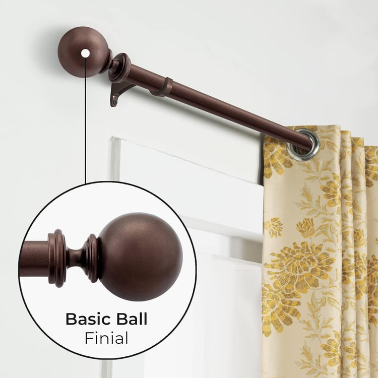 DECO WINDOW Ball Set of 2 Extendable Single Curtain Rods - 25mm, Brown (52-144in)