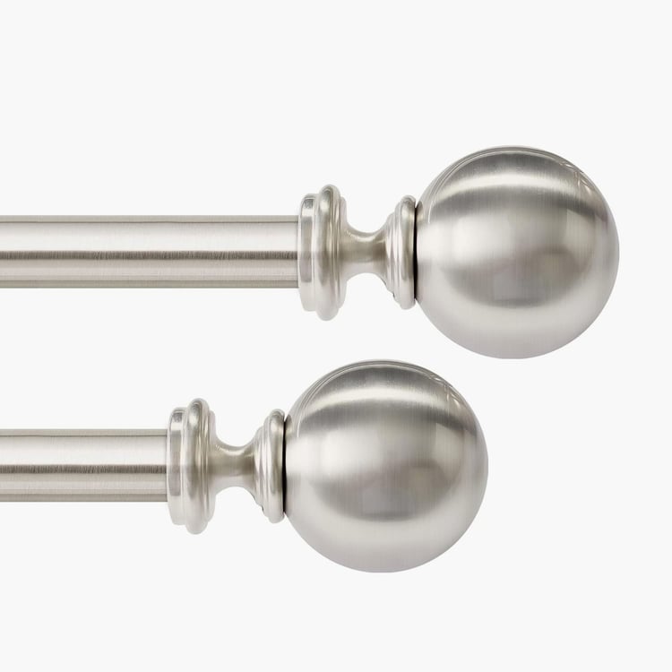 DECO WINDOW Ball Set of 2 Extendable Single Curtain Rods - 25mm, Silver (52-144in)