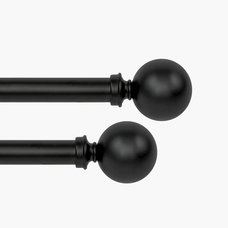 DECO WINDOW Ball Set of 2 Extendable Single Curtain Rods - 25mm, Black Matt (36-66in)