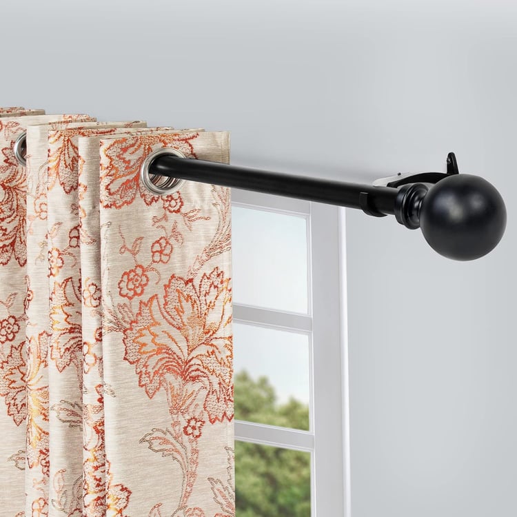 DECO WINDOW Ball Set of 2 Extendable Single Curtain Rods - 25mm, Black Matt (36-66in)