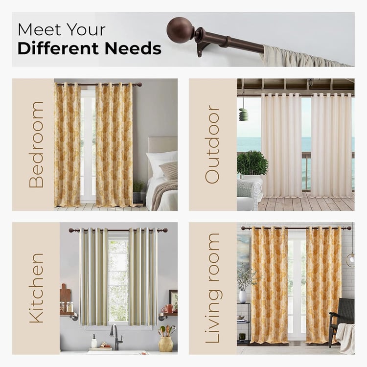 DECO WINDOW Lantern Set of 2 Extendable Single Curtain Rods - 25mm, Brown (36-66in)