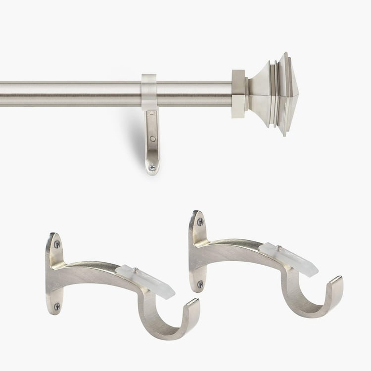 DECO WINDOW Stakd Square Set of 2 Extendable Single Curtain Rods - 25mm, Satin Silver (36-66in)