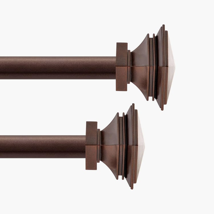 DECO WINDOW Stakd Square Set of 2 Extendable Single Curtain Rods - 25mm, Brown (36-66in)