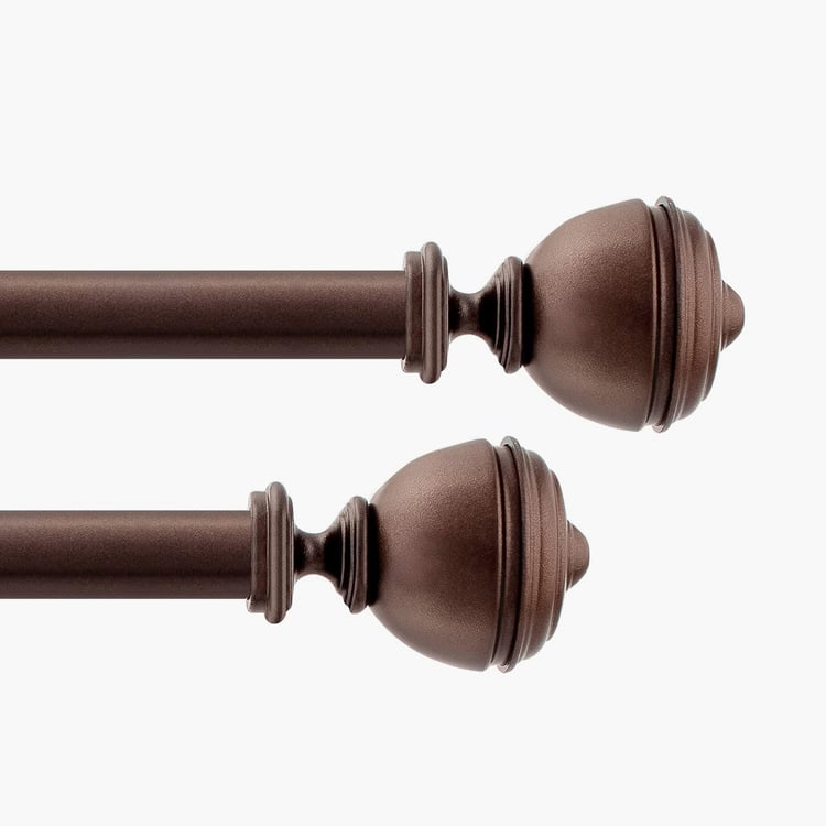 DECO WINDOW Staked Set of 2 Extendable Single Curtain Rods - 25mm, Brown (36-66in)