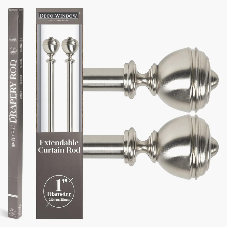 DECO WINDOW Staked Round Set of 2 Extendable Single Curtain Rods - 25mm, Silver (36-66in)