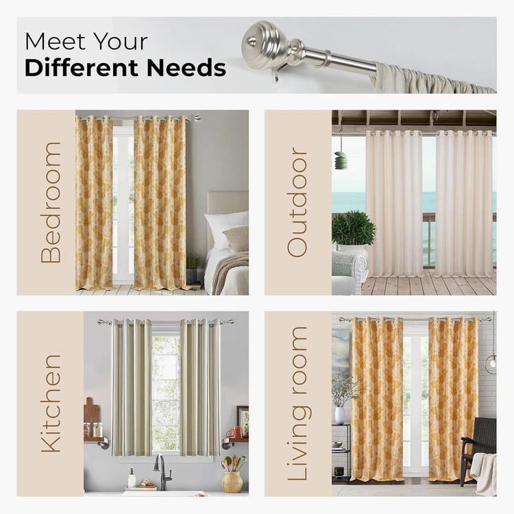 DECO WINDOW Staked Round Set of 2 Extendable Single Curtain Rods - 25mm, Satin Silver (52-144in)