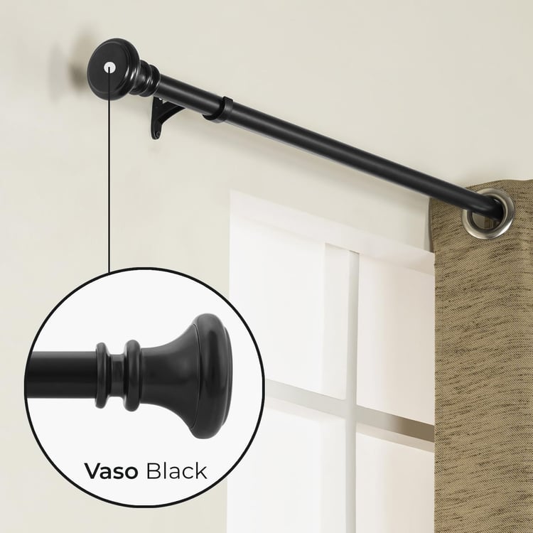 DECO WINDOW Vaso Extendable Single Curtain Rod - 25mm, Black (36-66in)