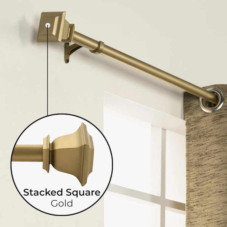 DECO WINDOW Quadrato Extendable Single Curtain Rod - 25mm, Gold (52-144in)