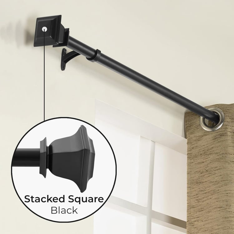 DECO WINDOW Quadrato Extendable Single Curtain Rod - 25mm, Black (36-66in)