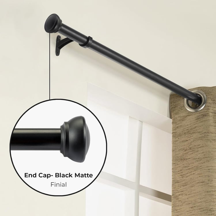 DECO WINDOW End Cap Extendable Single Curtain Rod - 25mm, Black Matt (52-144in)