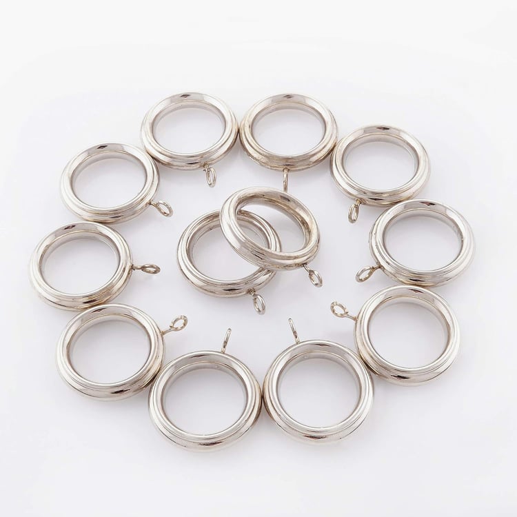 DECO WINDOW Set of 14 Curtain Rings with Hooks - Satin Silver