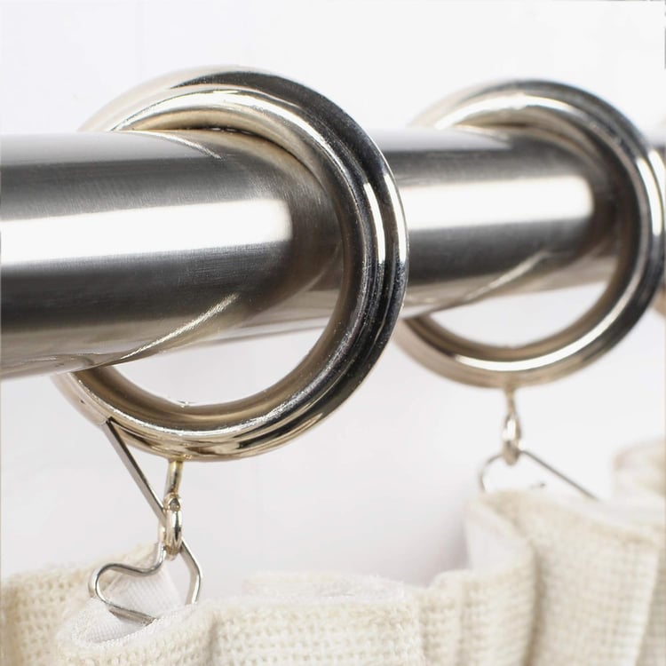 DECO WINDOW Set of 14 Curtain Rings with Hooks - Satin Silver