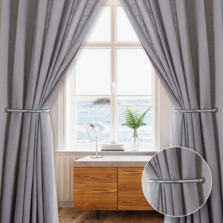 DECO WINDOW Set of 2 Iron Curtain Holdbacks - Silver Black Brush