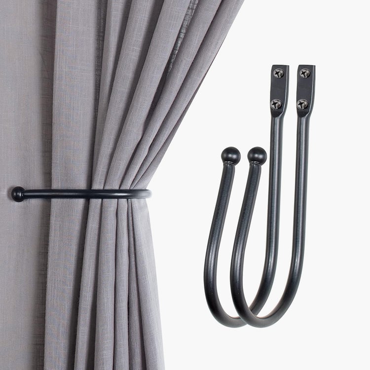 DECO WINDOW Set of 2 Iron Curtain Holdbacks - Black Matt