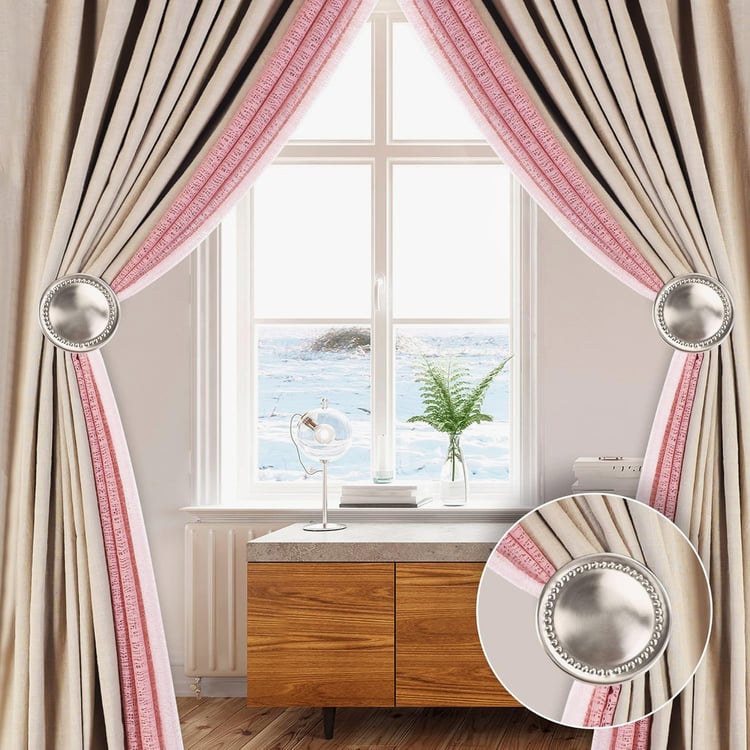 DECO WINDOW Set of 2 Iron Medallion Curtain Holdbacks - Satin Silver