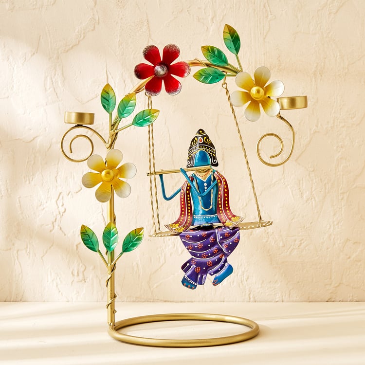 Corsica Metal Krishna On Jhula T-Light Holder