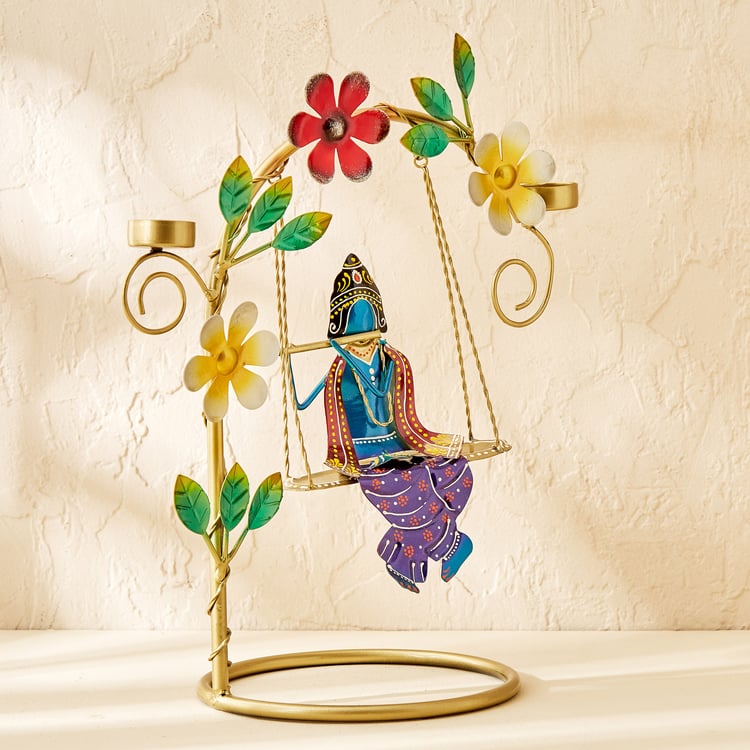 Corsica Metal Krishna On Jhula T-Light Holder