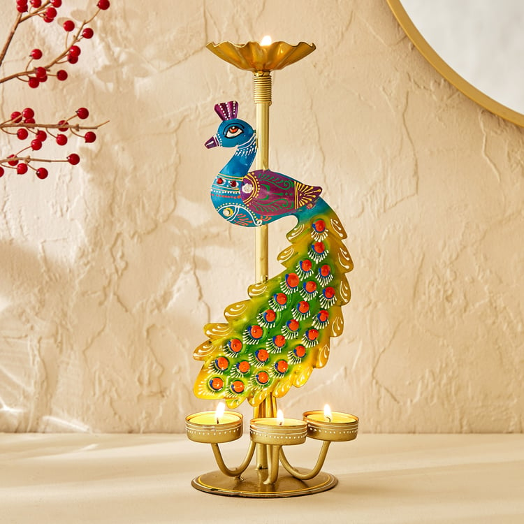 Corsica Metal Peacock Multi T-Light Holder