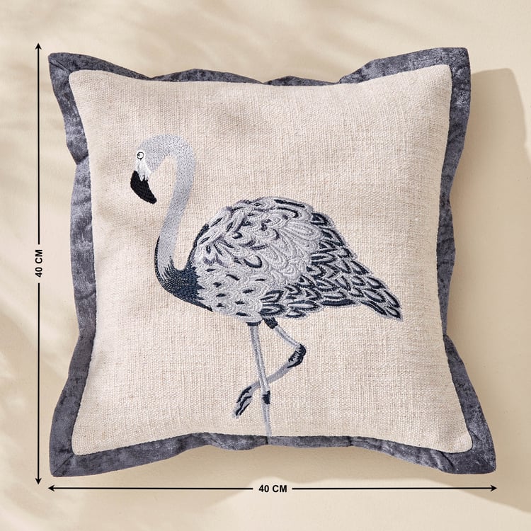 Plushify Flamingo Embroidered Cushion Cover - 40x40cm