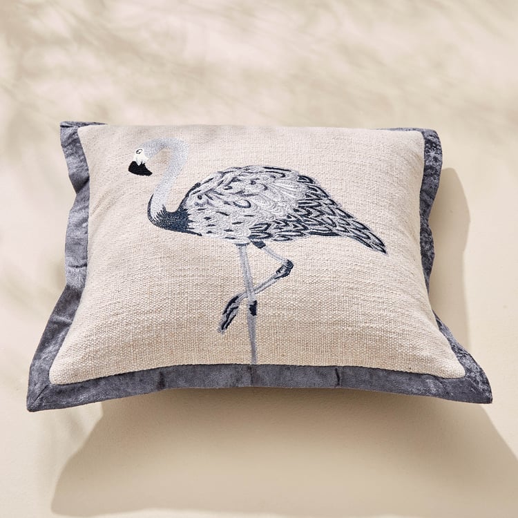 Plushify Flamingo Embroidered Cushion Cover - 40x40cm