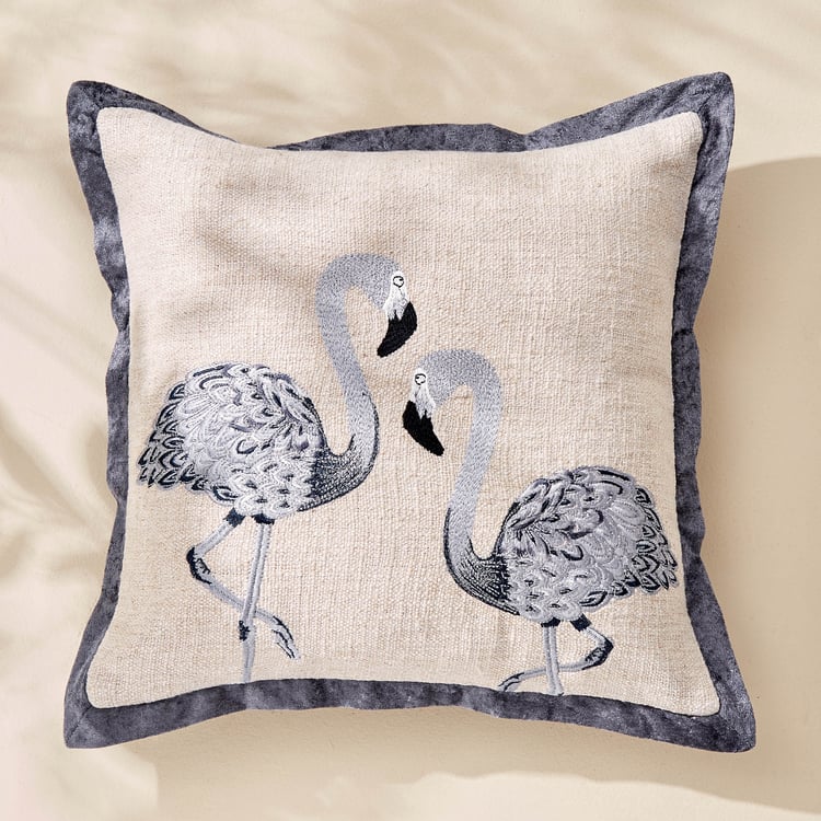 Plushify Flamingo Embroidered Cushion Cover - 40x40cm