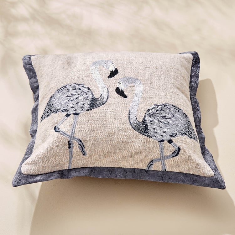 Plushify Flamingo Embroidered Cushion Cover - 40x40cm