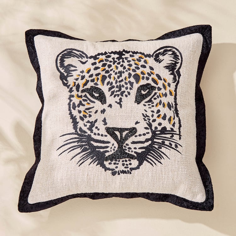 Plushify Leopard Embroidered Cushion Cover - 40x40cm