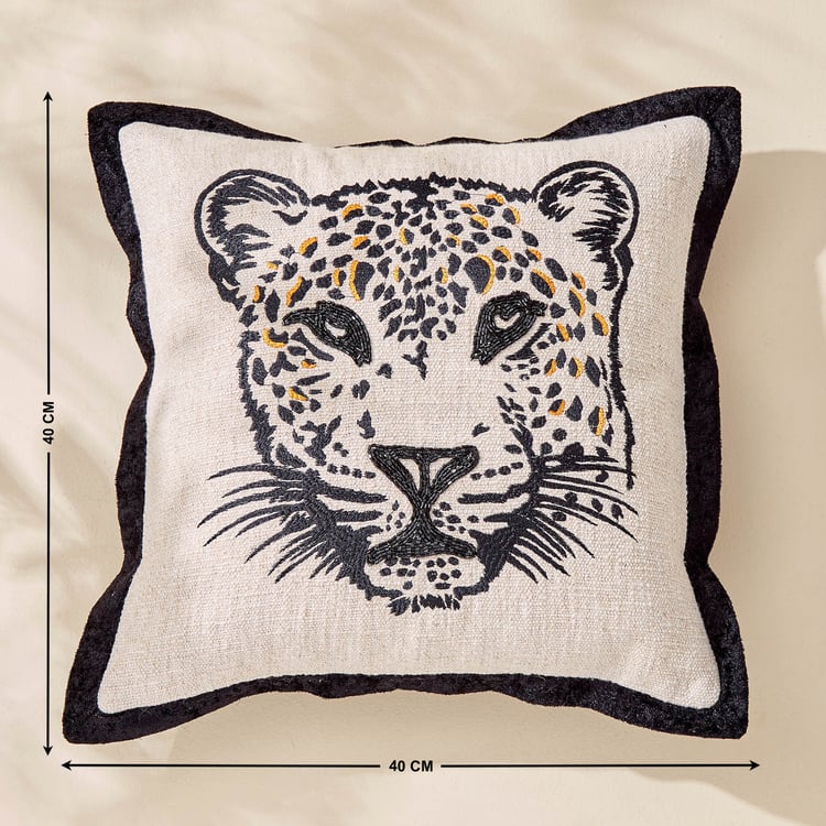 Plushify Leopard Embroidered Cushion Cover - 40x40cm