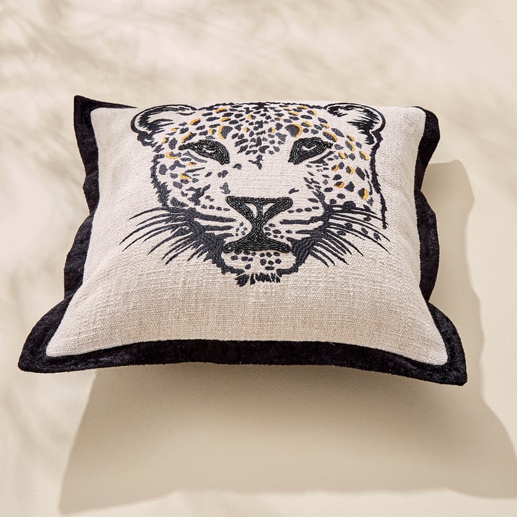 Plushify Leopard Embroidered Cushion Cover - 40x40cm