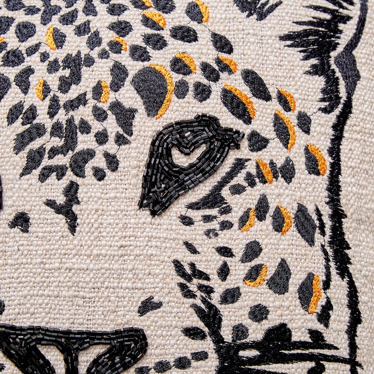 Plushify Leopard Embroidered Cushion Cover - 40x40cm