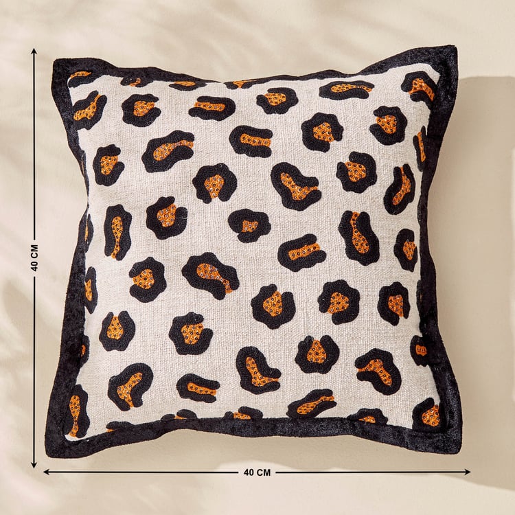 Plushify Leopard Embroidered Cushion Cover - 40x40cm