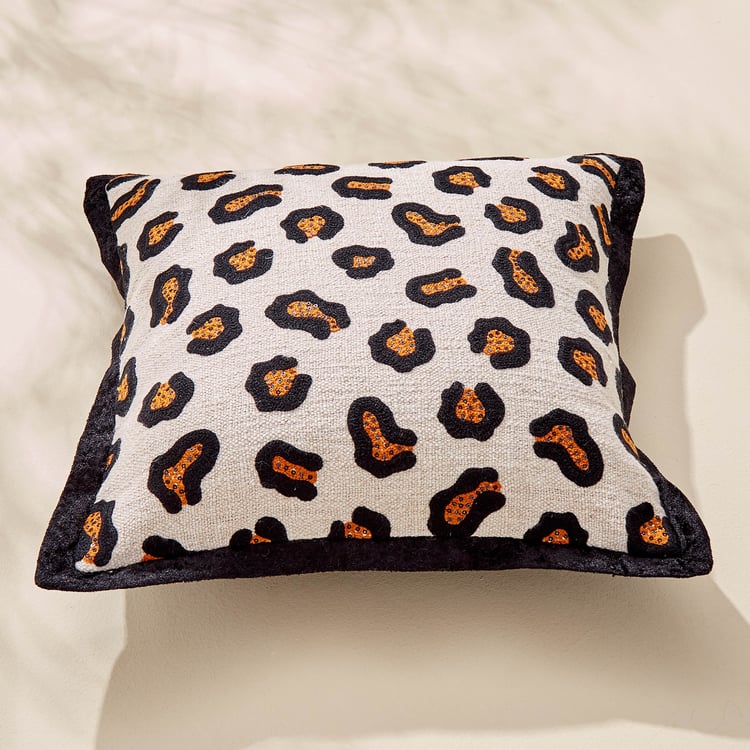 Plushify Leopard Embroidered Cushion Cover - 40x40cm