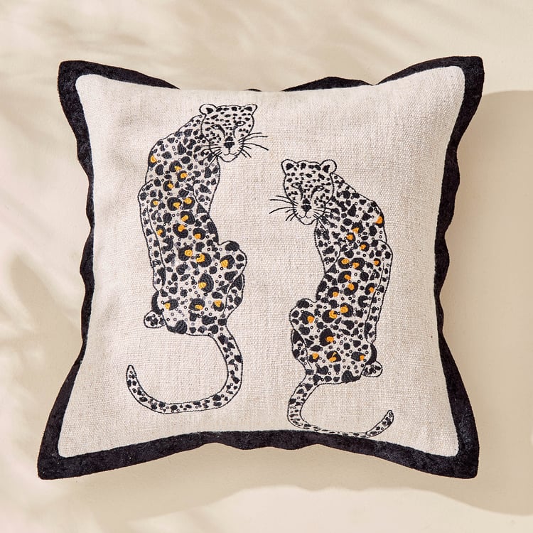 Plushify Leopard Embroidered Cushion Cover - 40x40cm