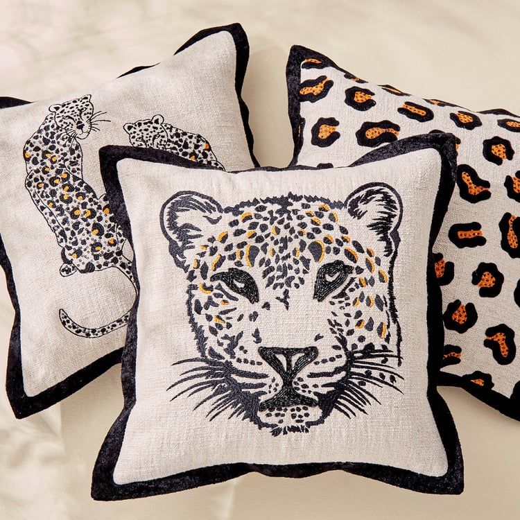 Plushify Leopard Embroidered Cushion Cover - 40x40cm