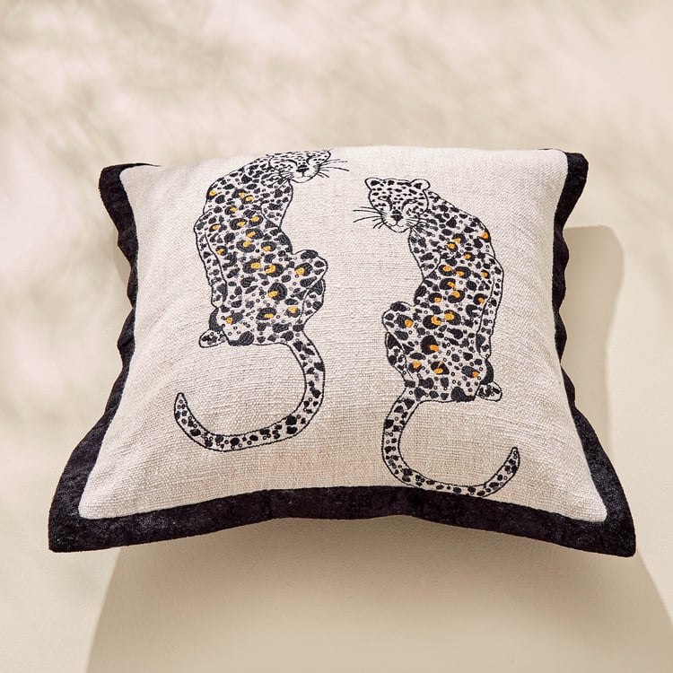 Plushify Leopard Embroidered Cushion Cover - 40x40cm