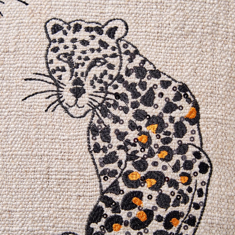 Plushify Leopard Embroidered Cushion Cover - 40x40cm