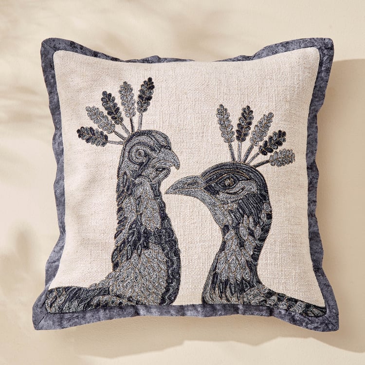 Plushify Peacock Embroidered Cushion Cover - 40x40cm