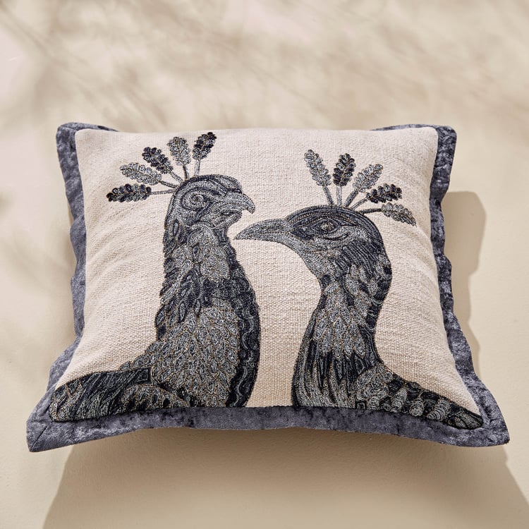 Plushify Peacock Embroidered Cushion Cover - 40x40cm