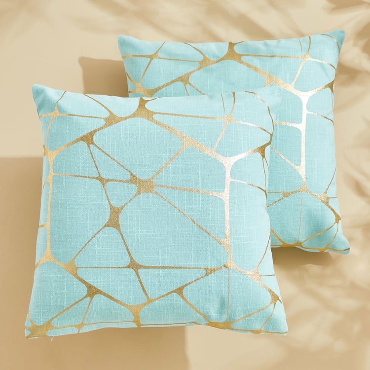 Celestial Set of 2 Geometric Foil Print Cushion Covers - 40x40cm